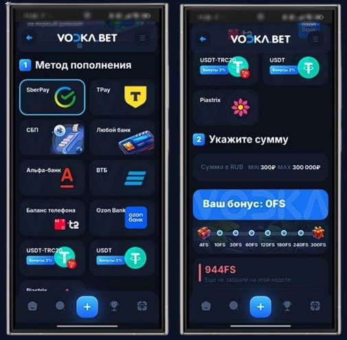Способы внесения депозита в Vodka Casino